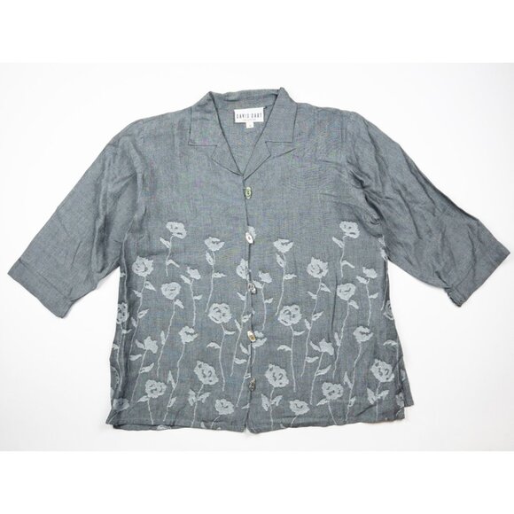 David Dart Collection Shirt Women's Small Gray Floral Long Sleeve Button Vintage - Picture 1 of 13